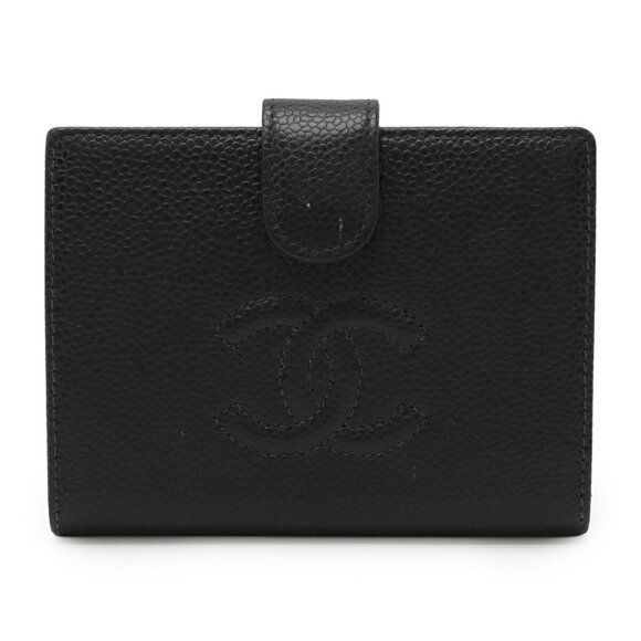 CHANEL Black Caviar Leather Logo Wallet